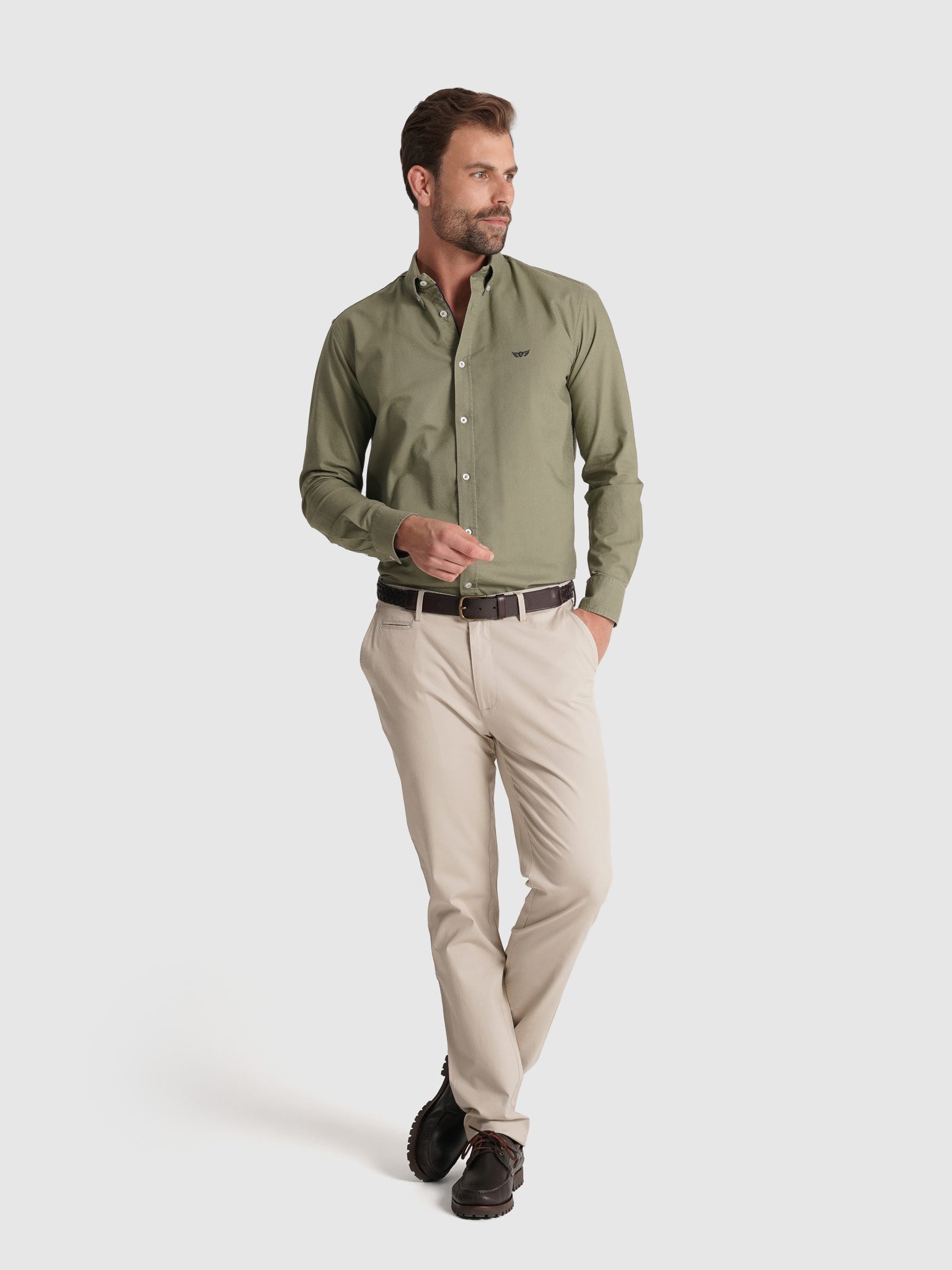 CAMISA ALGODÓN VERDE MANGA LARGA REGULAR FIT MR. AZUL