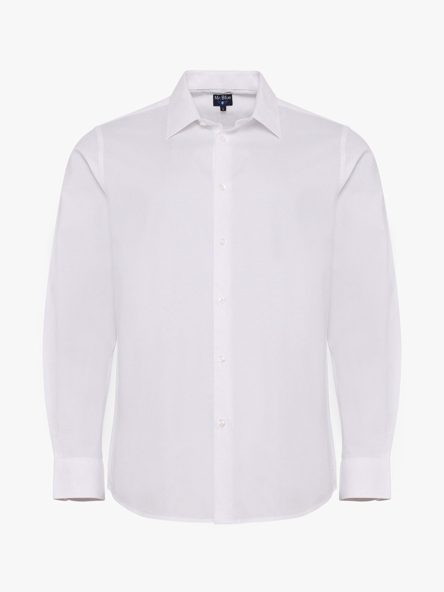 CAMISA MR SLIM FIT DE ALGODÓN BLANCO MANGA LARGA. AZUL