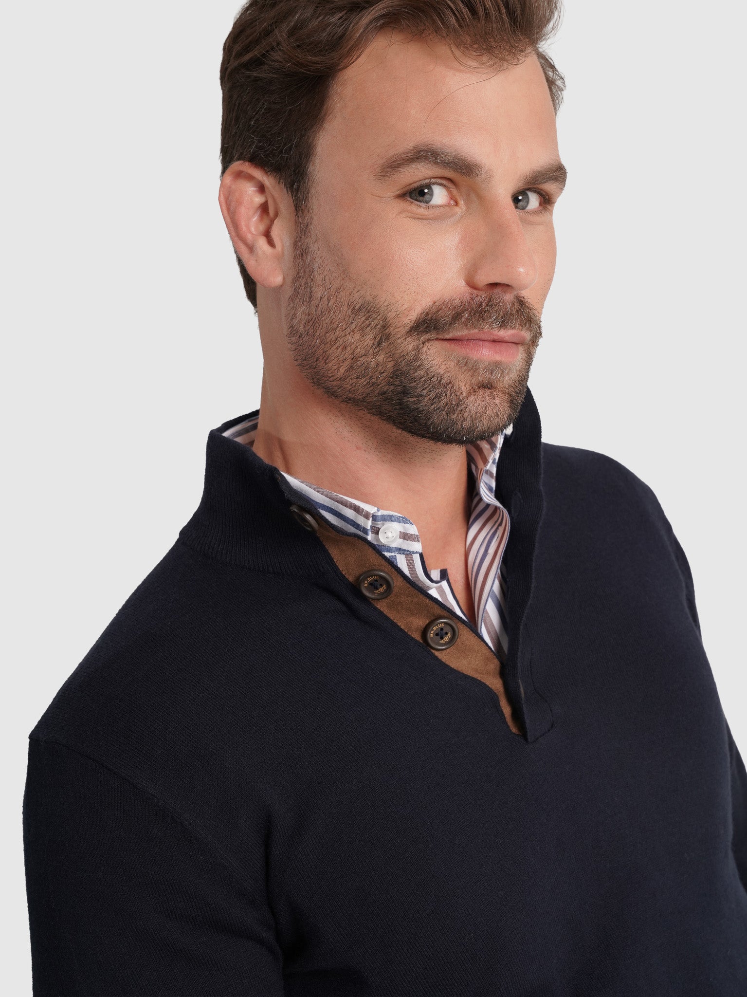 WOOL PULLOVER WITH REGULAR FIT MR ELBOW PADS. BLUE