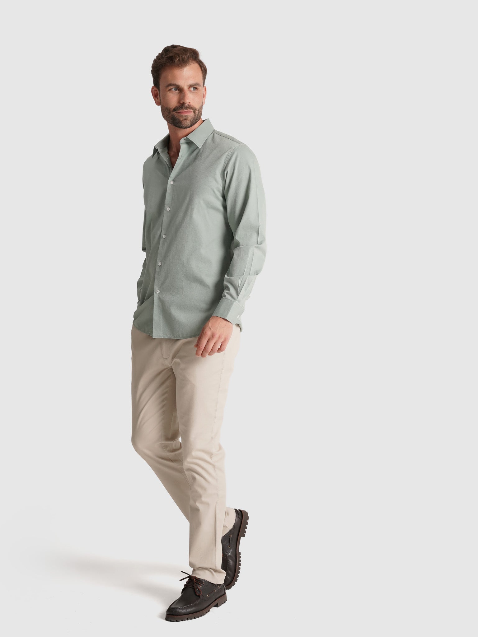 CAMISA ALGODÓN VERDE MANGA LARGA SLIM FIT MR. AZUL