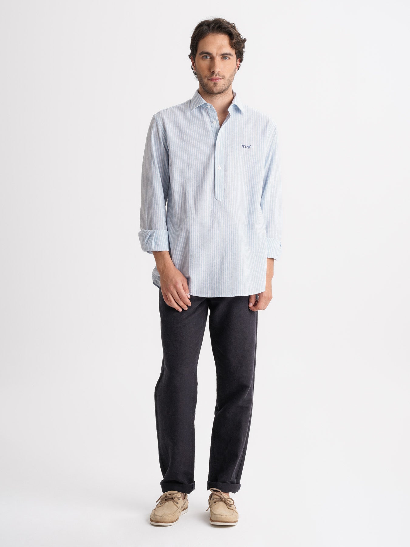 Camisa Regular Fit Lino Azul Mr. Blue