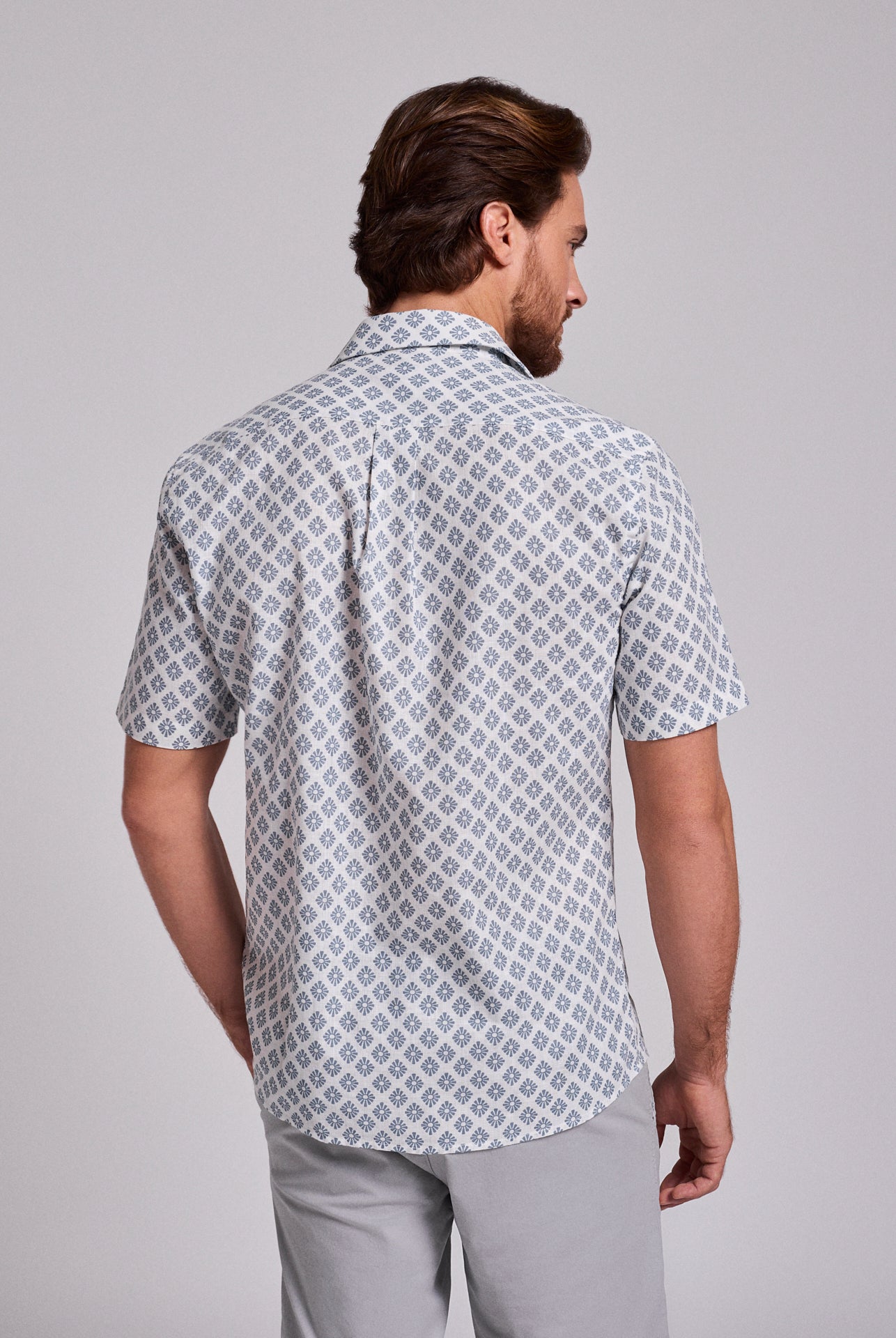 CAMISA LINHO AZUL MANGA CURTA REGULAR FIT MR. BLUE