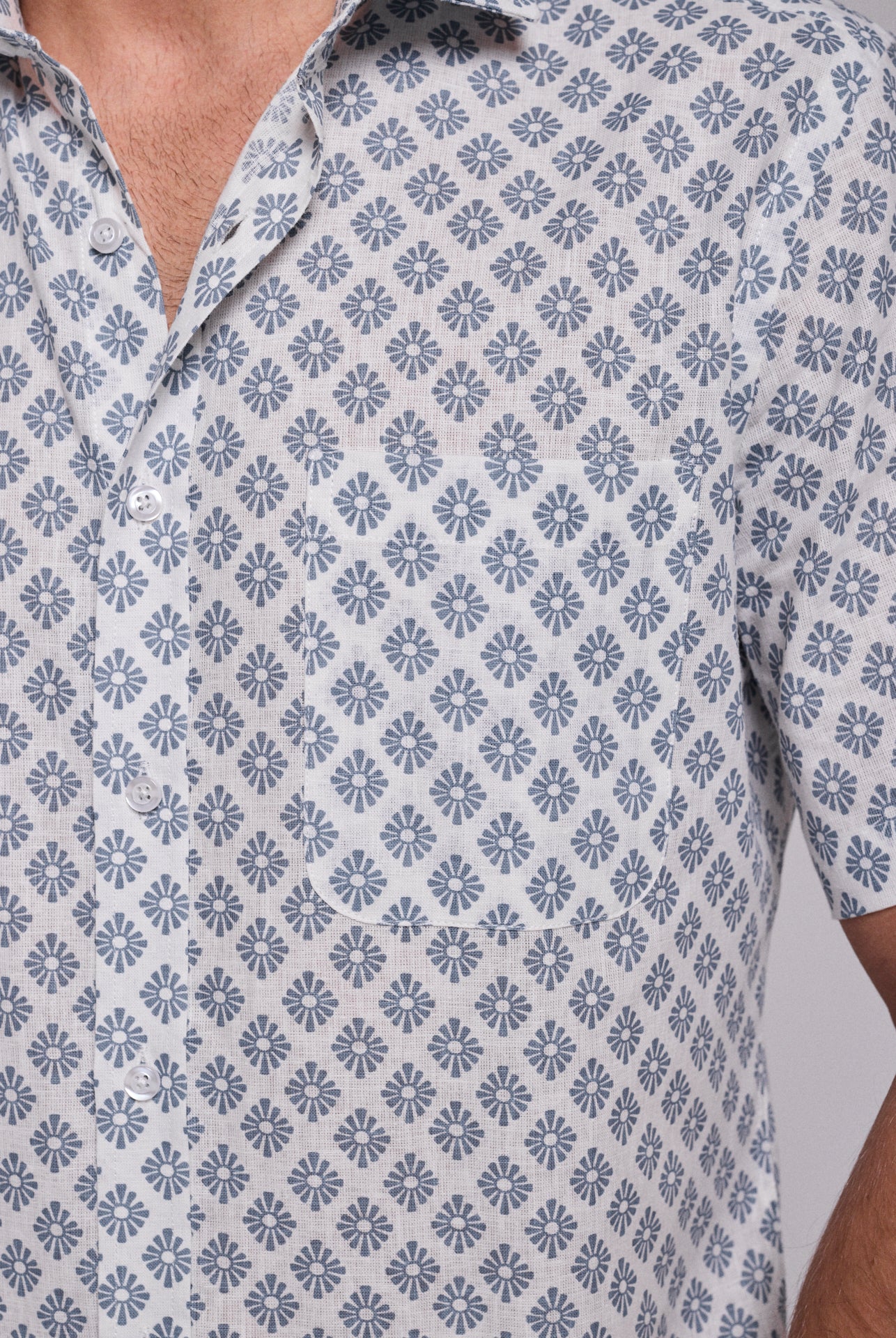 CAMISA LINHO AZUL MANGA CURTA REGULAR FIT MR. BLUE
