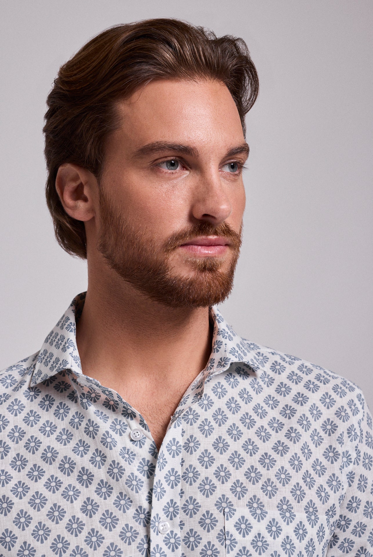 CAMISA LINHO AZUL MANGA CURTA REGULAR FIT MR. BLUE