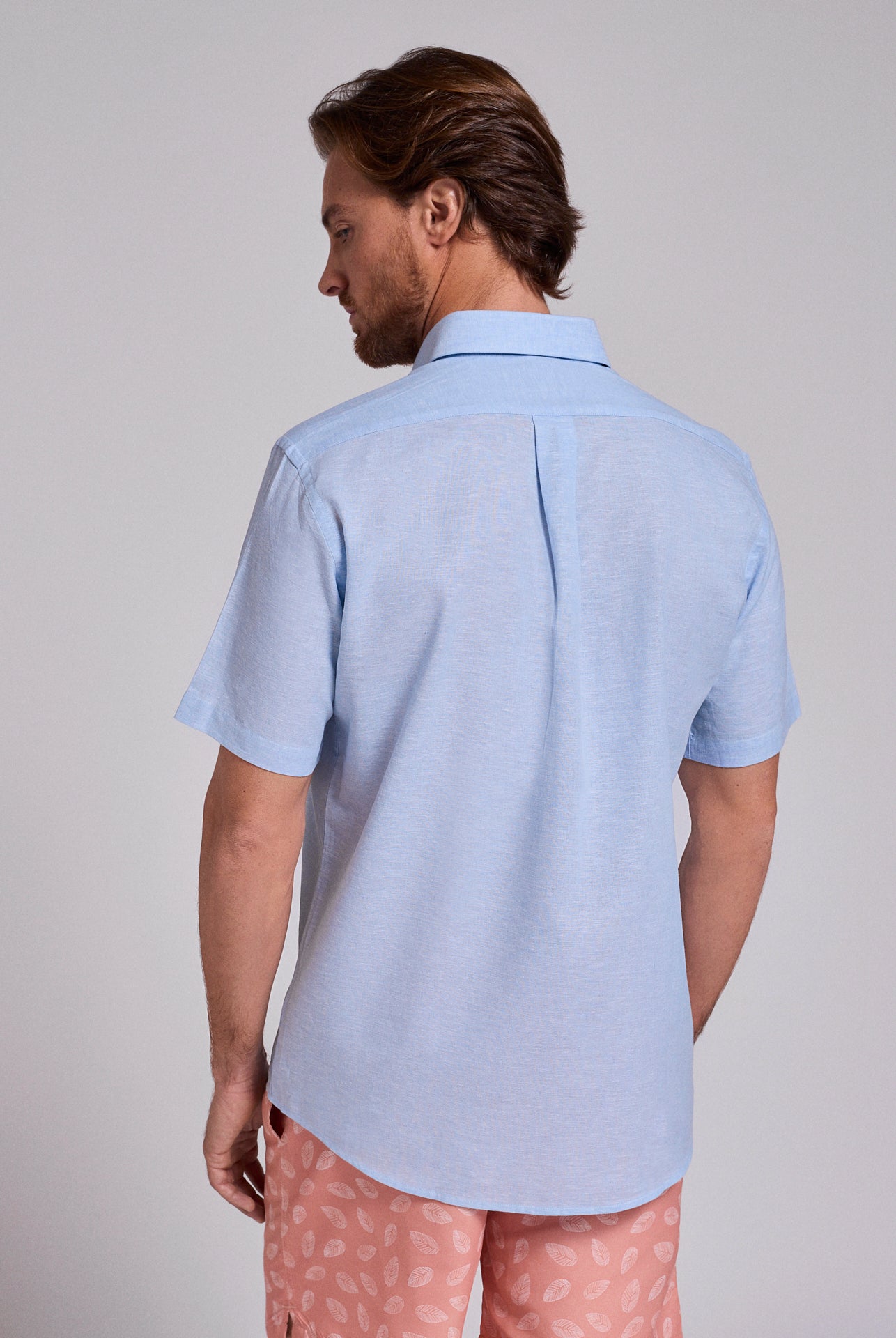 CAMISA LINHO AZUL MANGA CURTA REGULAR FIT MR. BLUE