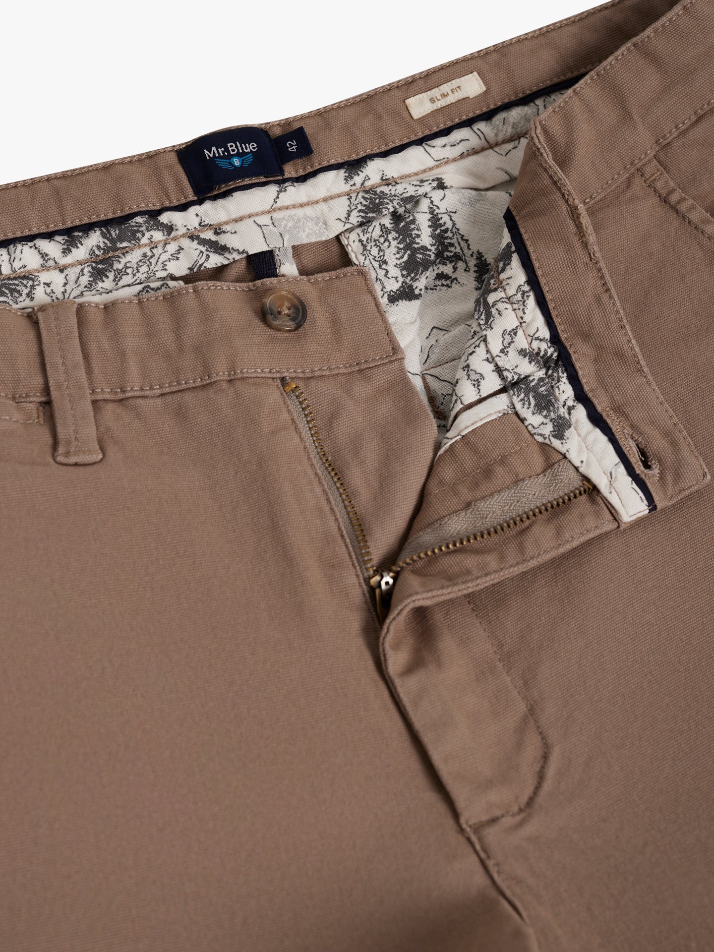 BEIGE SLIM FIT STRUCTURED TROUSERS MR. BLUE