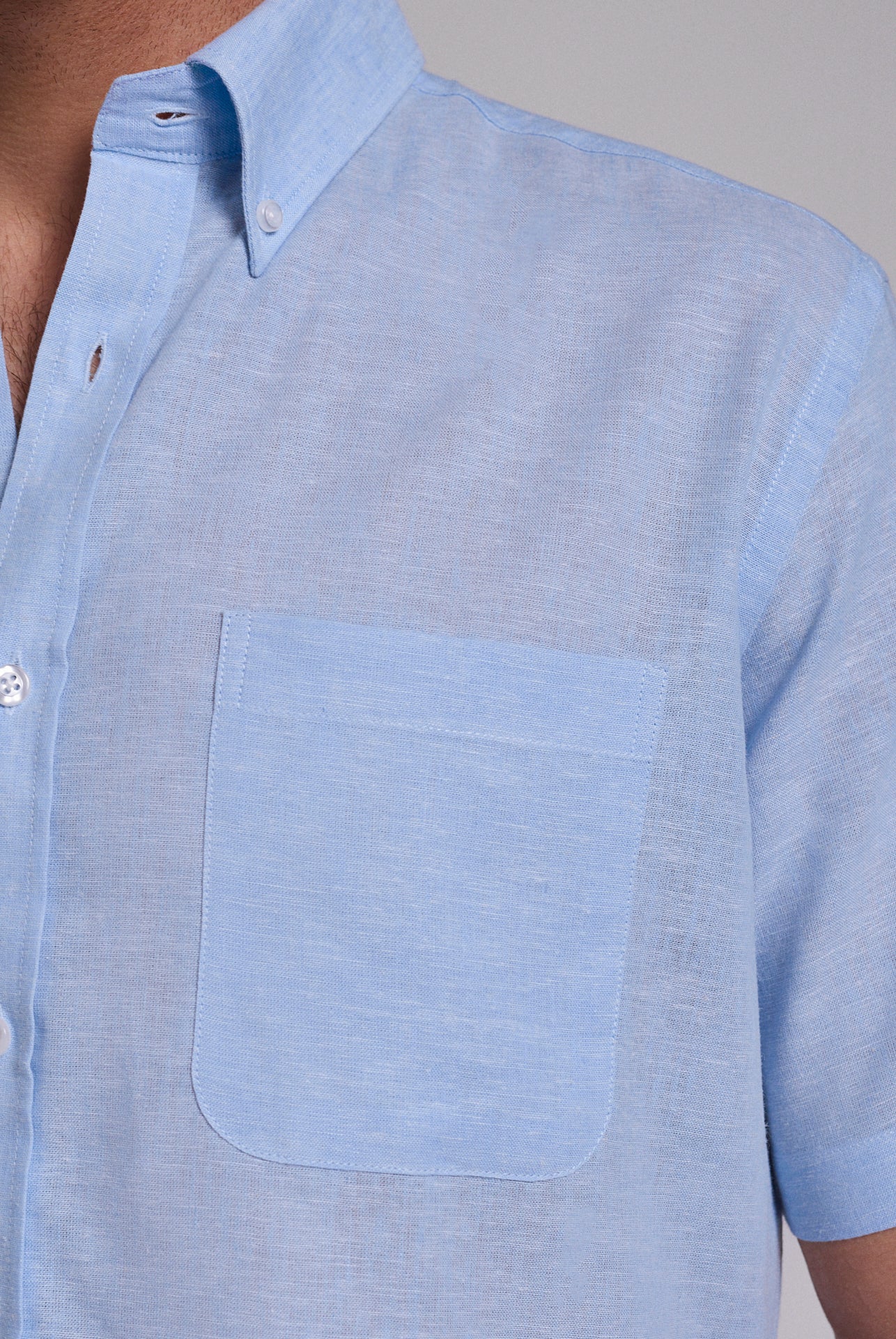 CAMISA LINHO AZUL MANGA CURTA REGULAR FIT MR. BLUE
