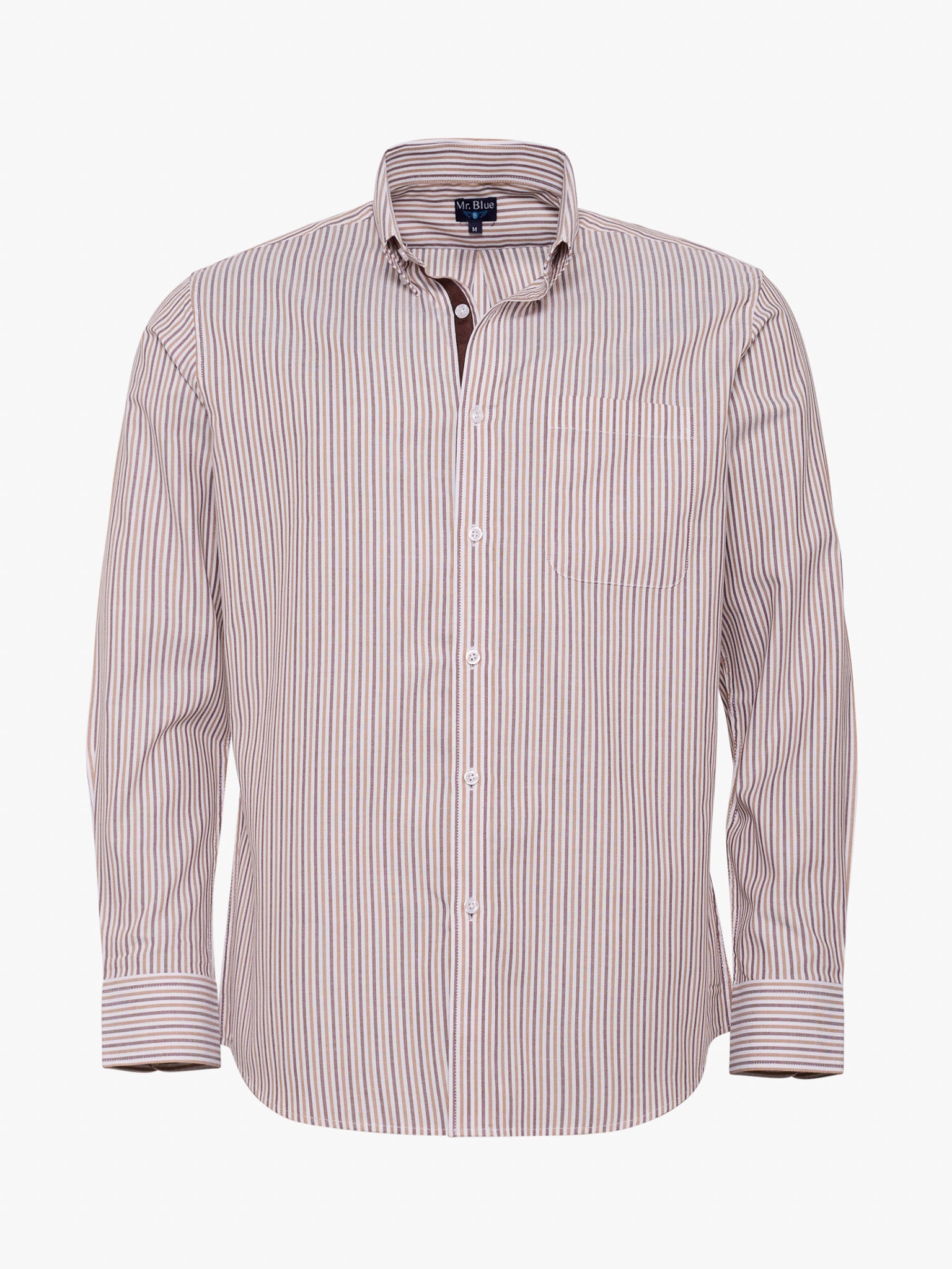 CAMISA ALGODÓN MARRÓN MANGA LARGA REGULAR FIT MR. AZUL