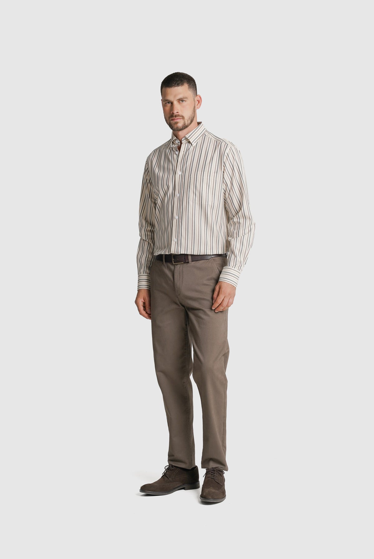 CAMISA TWILL REGULAR FIT BRANCA ÀS RISCAS MR. BLUE