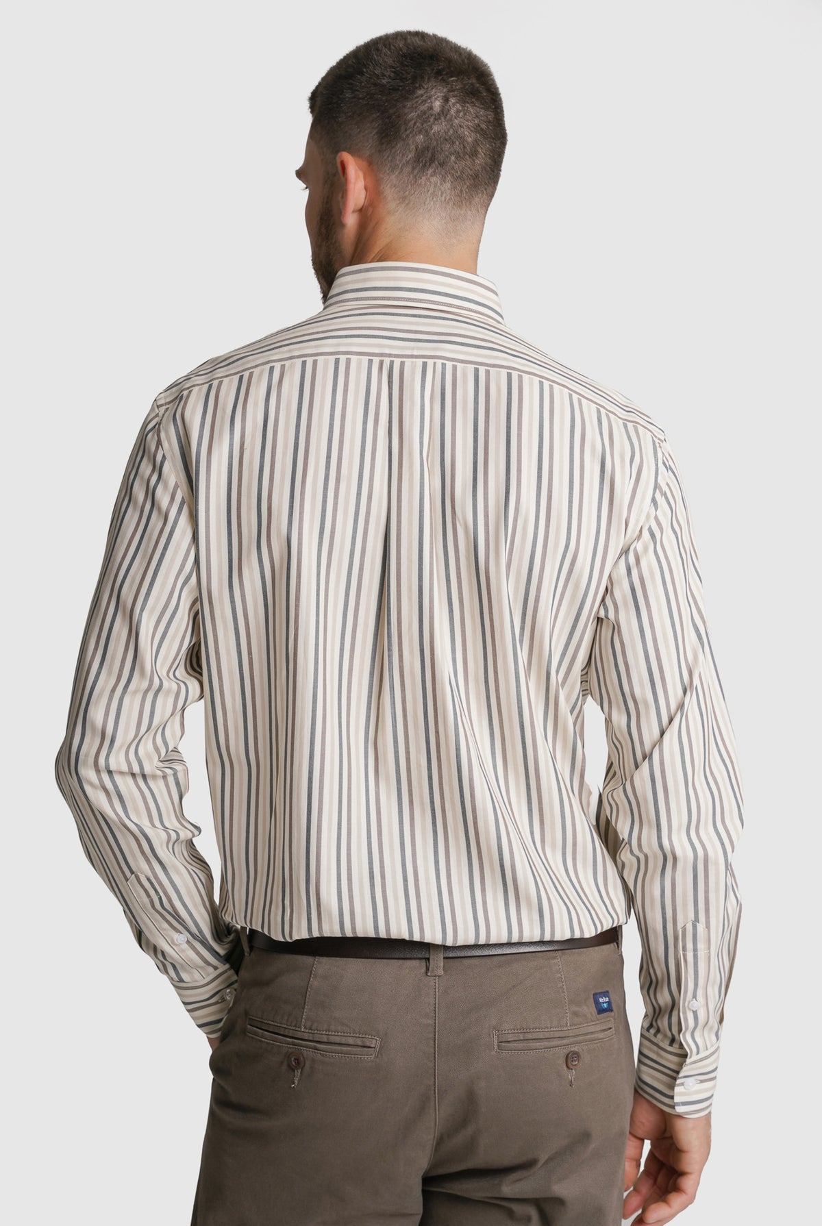 CAMISA TWILL REGULAR FIT BRANCA ÀS RISCAS MR. BLUE
