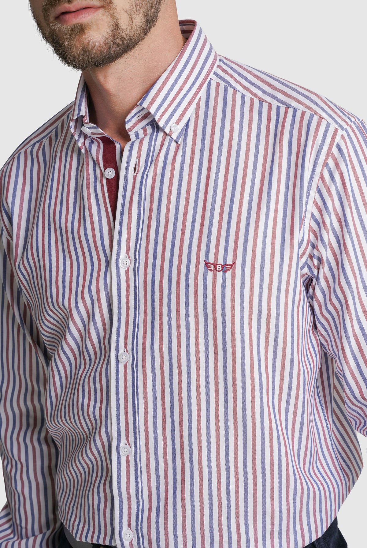 CAMISA FIL-A-FIL REGULAR FIT BORDEAUX ÀS RISCAS MR. BLUE