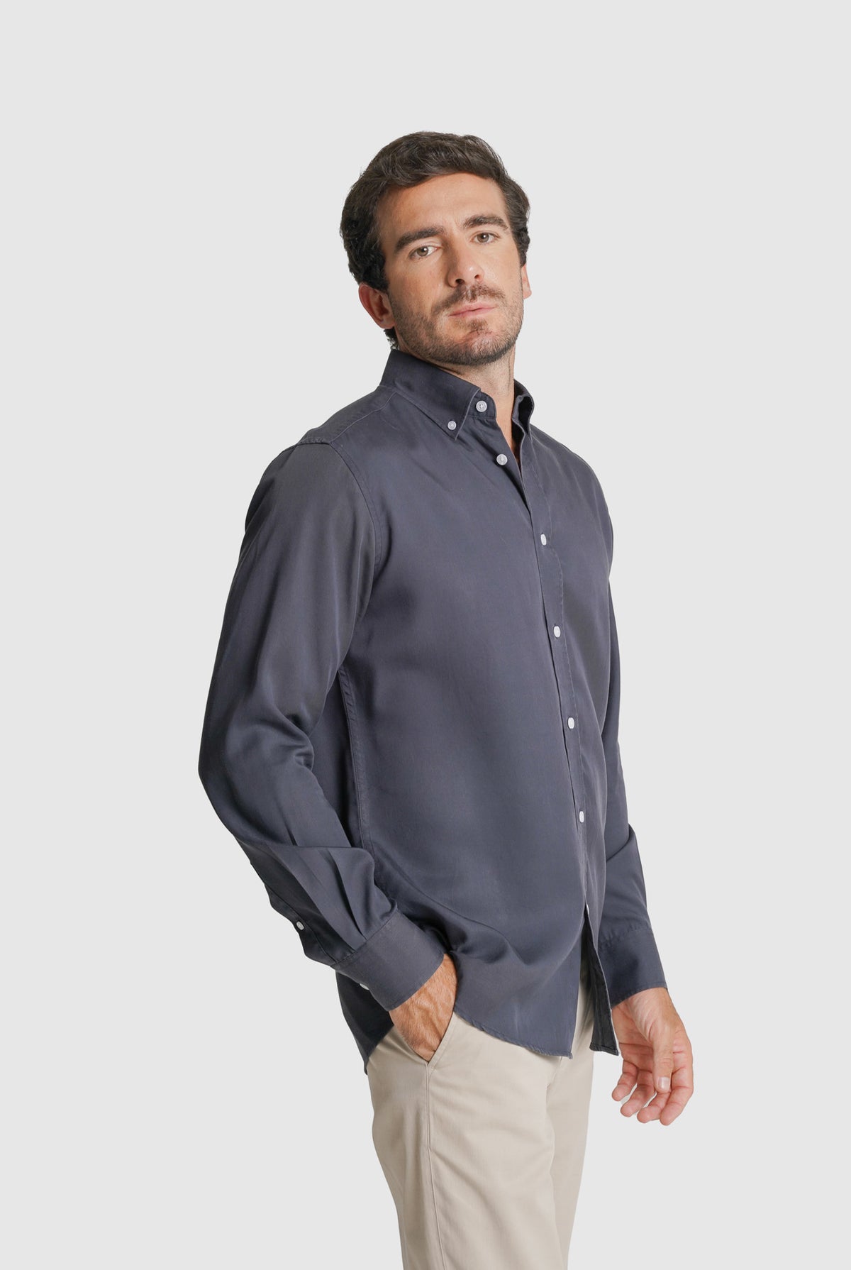 CAMISA TWILL REGULAR FIT CINZENTA LISA MR. BLUE