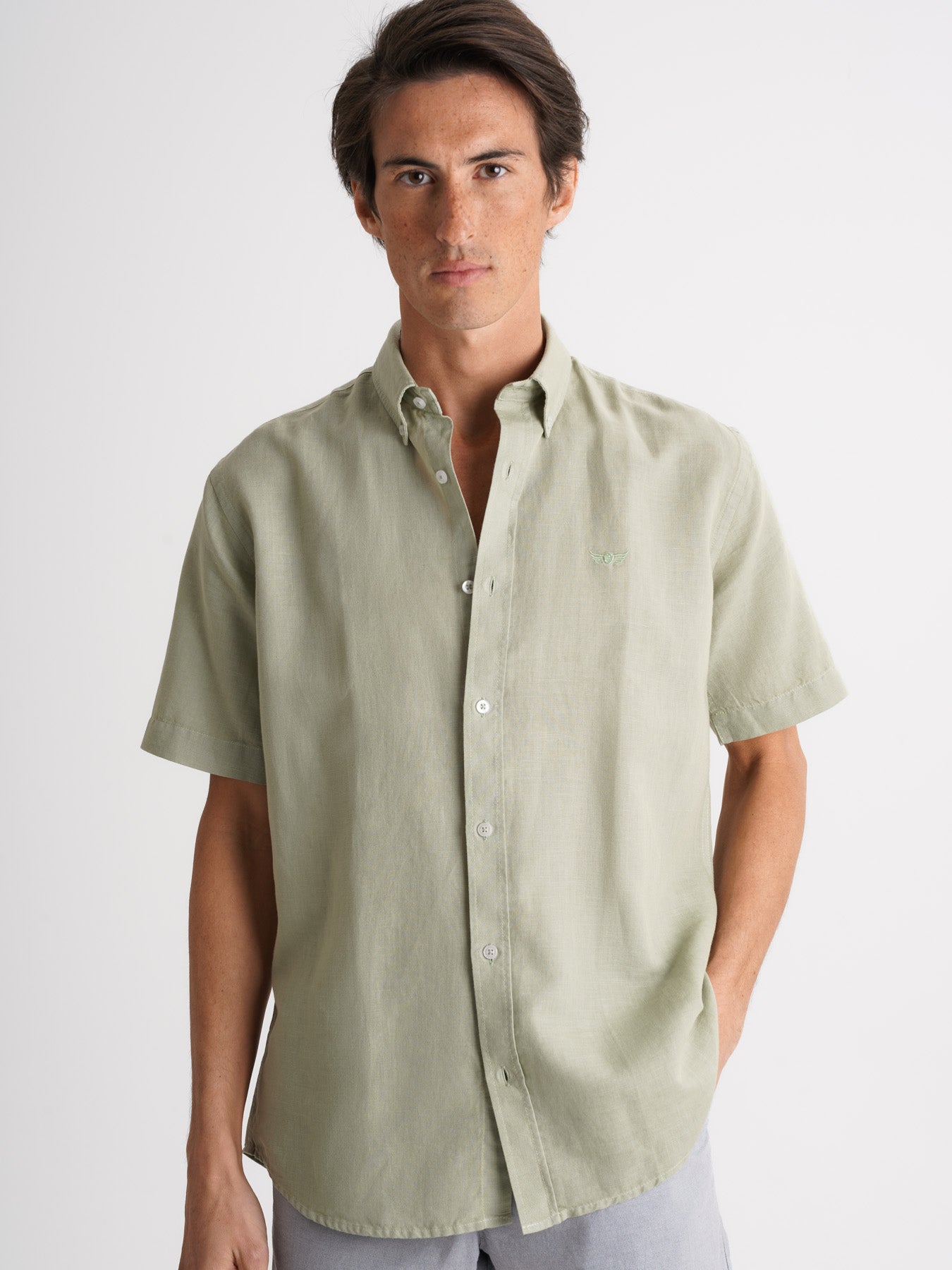 Mr. Blue Green Linen Regular Fit Shirt