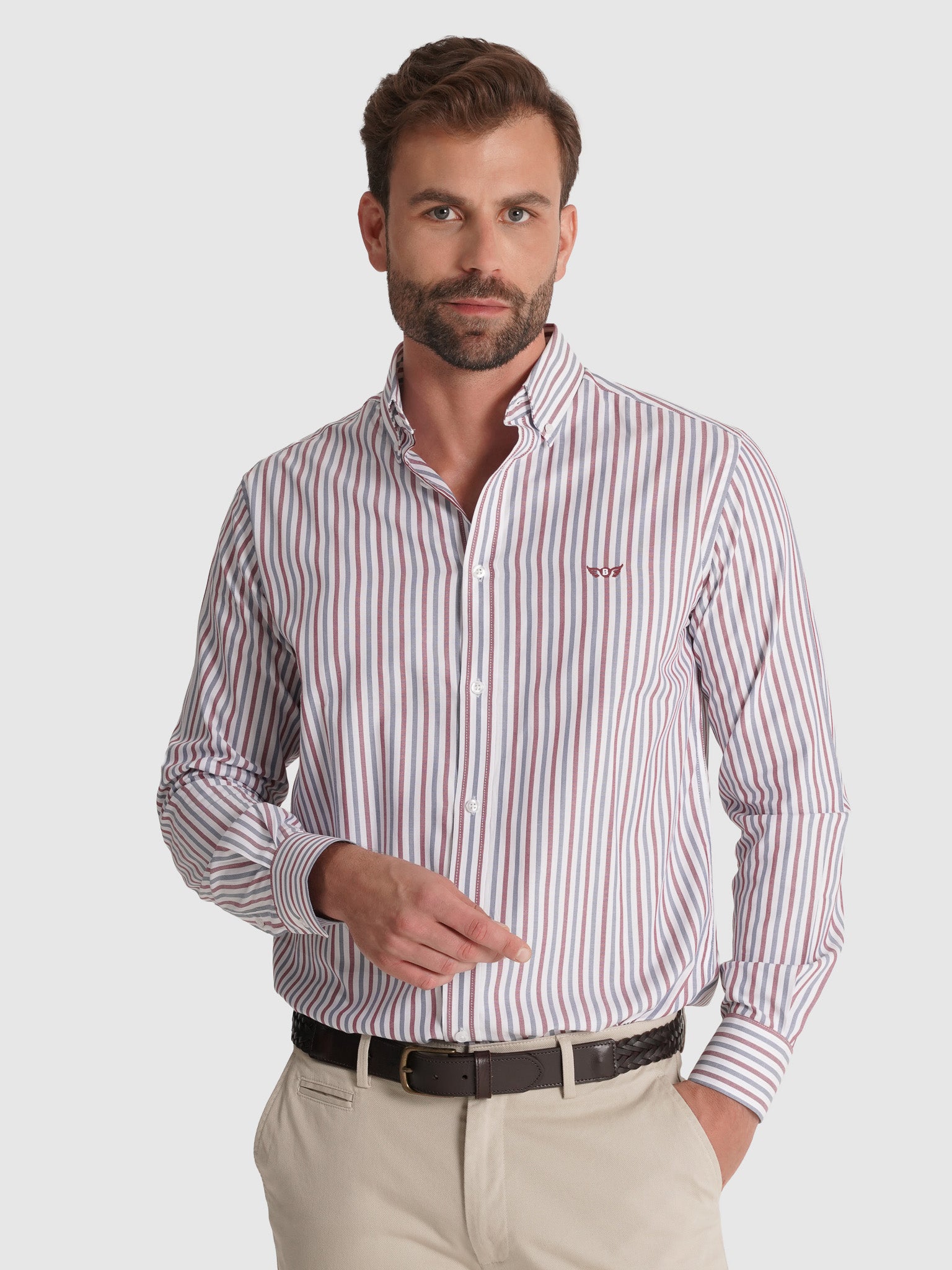 CAMISA ALGODÓN BURDEOS MANGA LARGA REGULAR FIT MR. AZUL