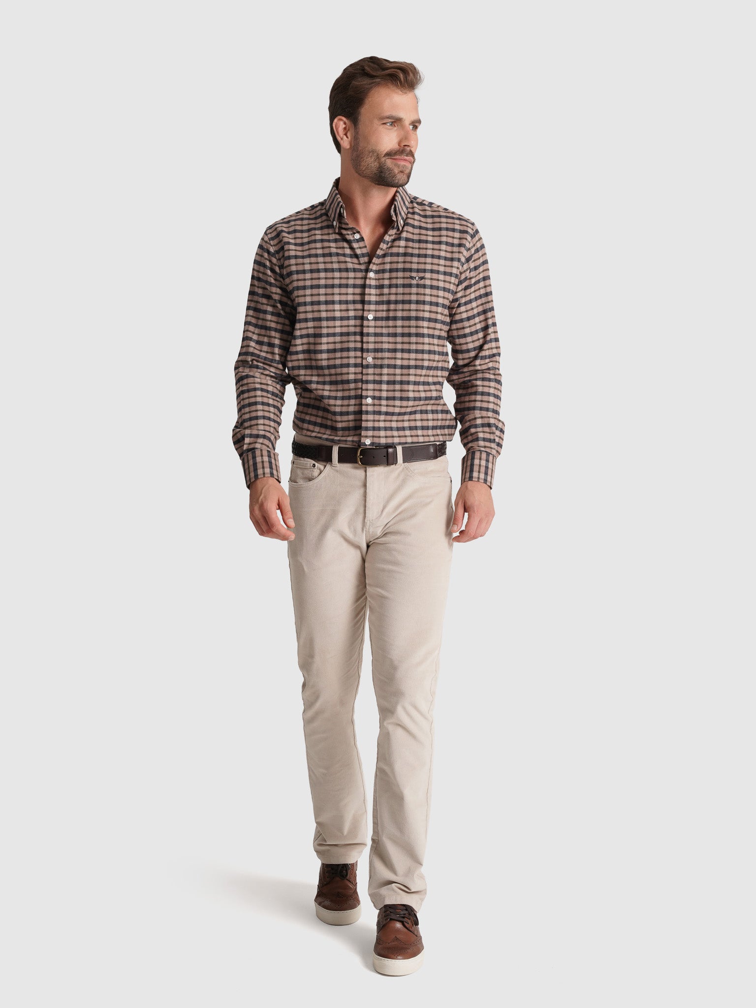CAMISA ALGODÓN MARRÓN MANGA LARGA REGULAR FIT MR. AZUL