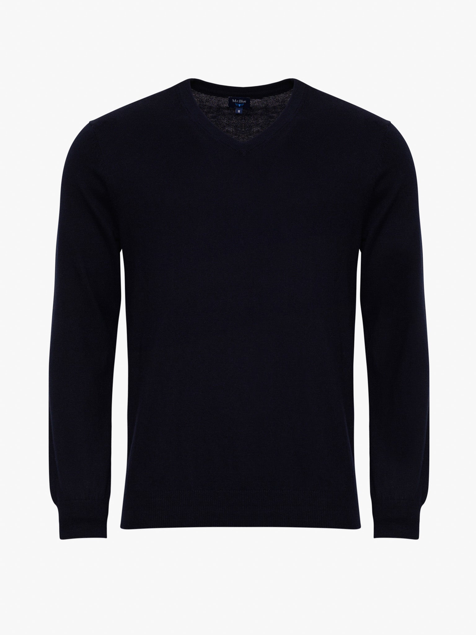 BLUE CASHMERE PULLOVER WITH REGULAR FIT MR ELBOW PADS. BLUE