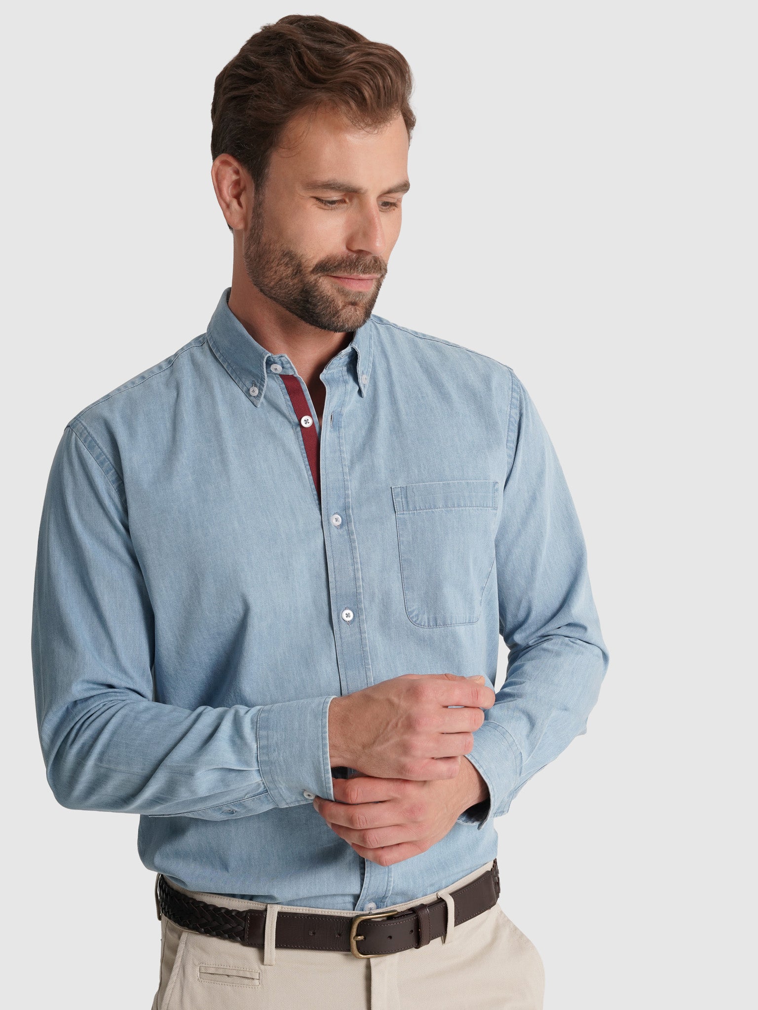 CAMISA ALGODÓN AZUL MANGA LARGA REGULAR FIT MR. AZUL