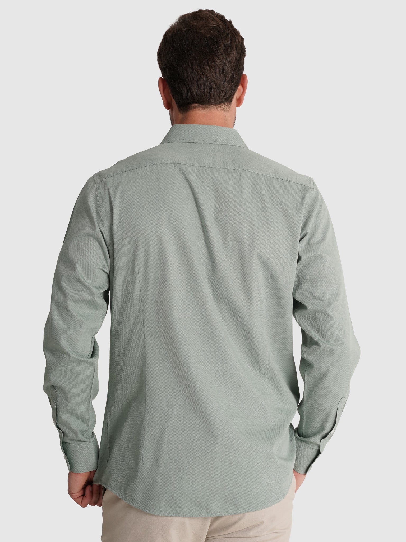 CAMISA ALGODÓN VERDE MANGA LARGA SLIM FIT MR. AZUL