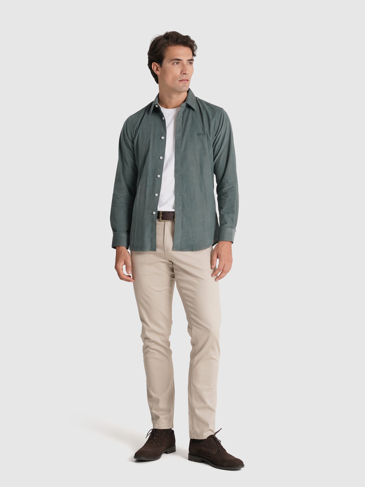 BOMBAZINE GREEN SHIRT LONG SLEEVE TAILORED FIT MR. BLUE