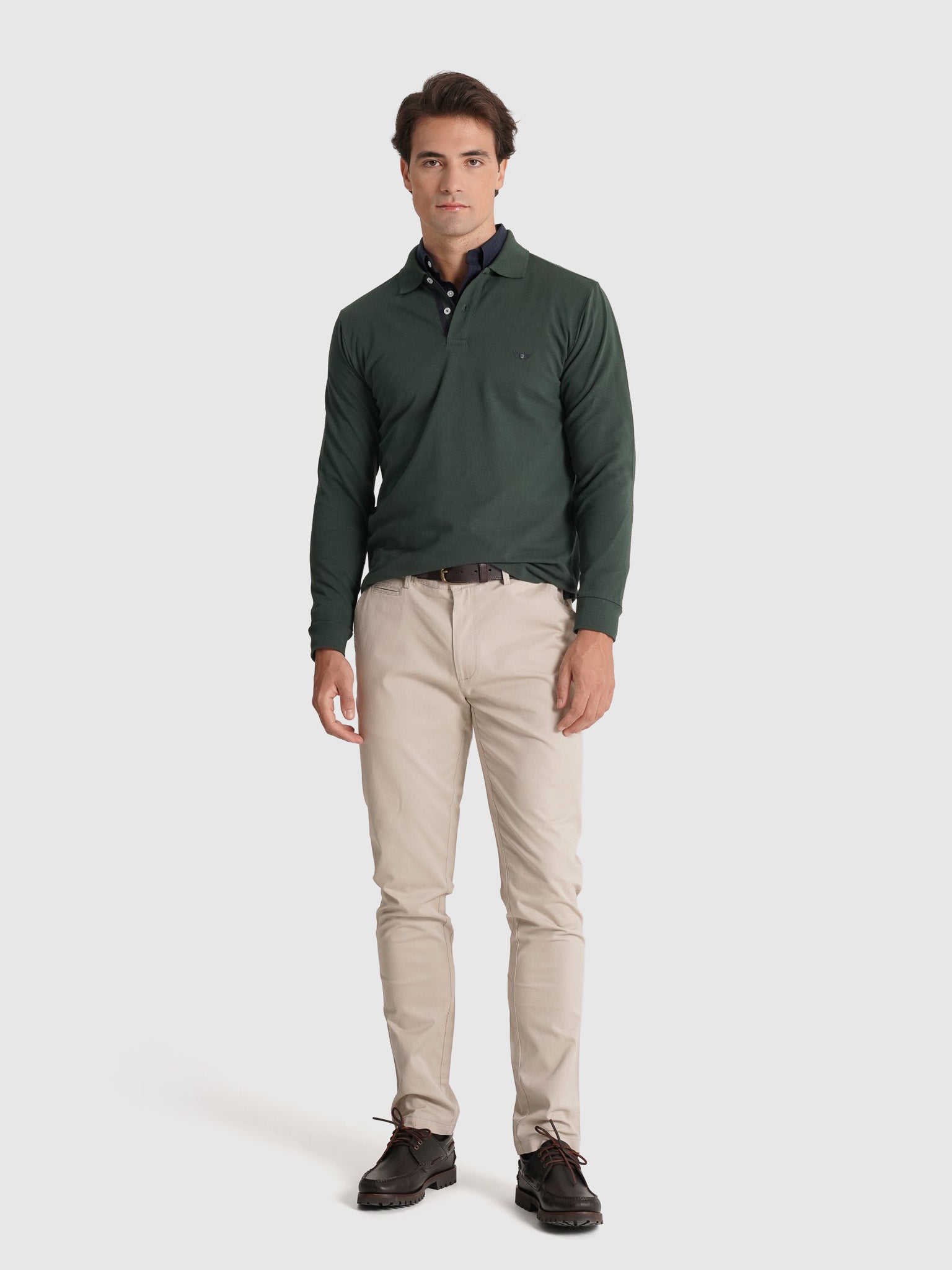 GREEN COTTON POLO LONG SLEEVE REGULAR FIT MR. BLUE