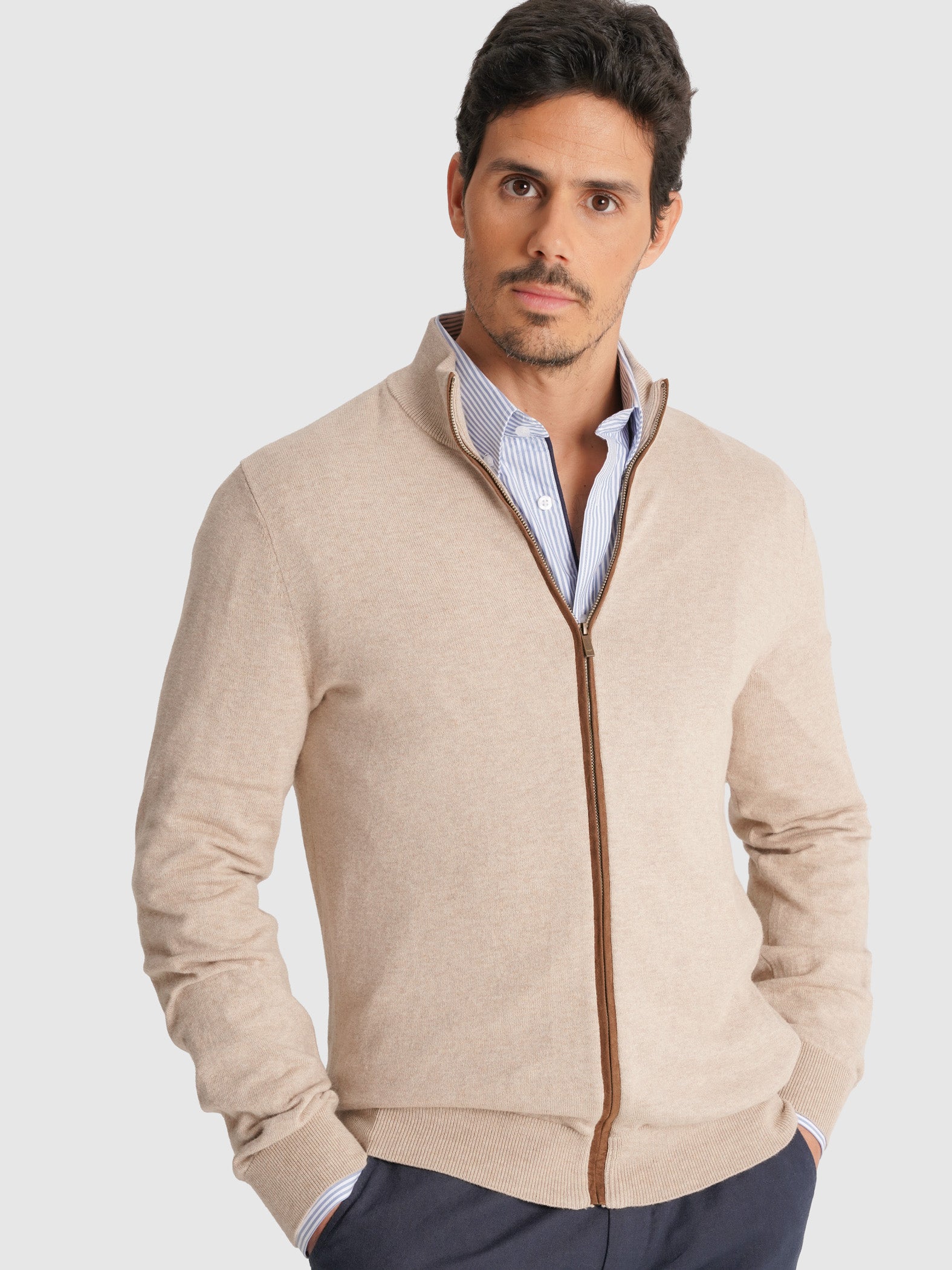 BEIGE COTTON PULLOVER LONG SLEEVE REGULAR FIT MR. BLUE