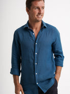 Tailored Fit Blue Linen Shirt Mr. Blue