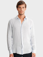 CAMISA LINHO AZUL MANGA COMPRIDA TAILORED FIT MARK BELLUCCI