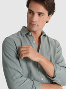 Camisa Linho Verde Manga Comprida Tailored Fit Mr. Blue