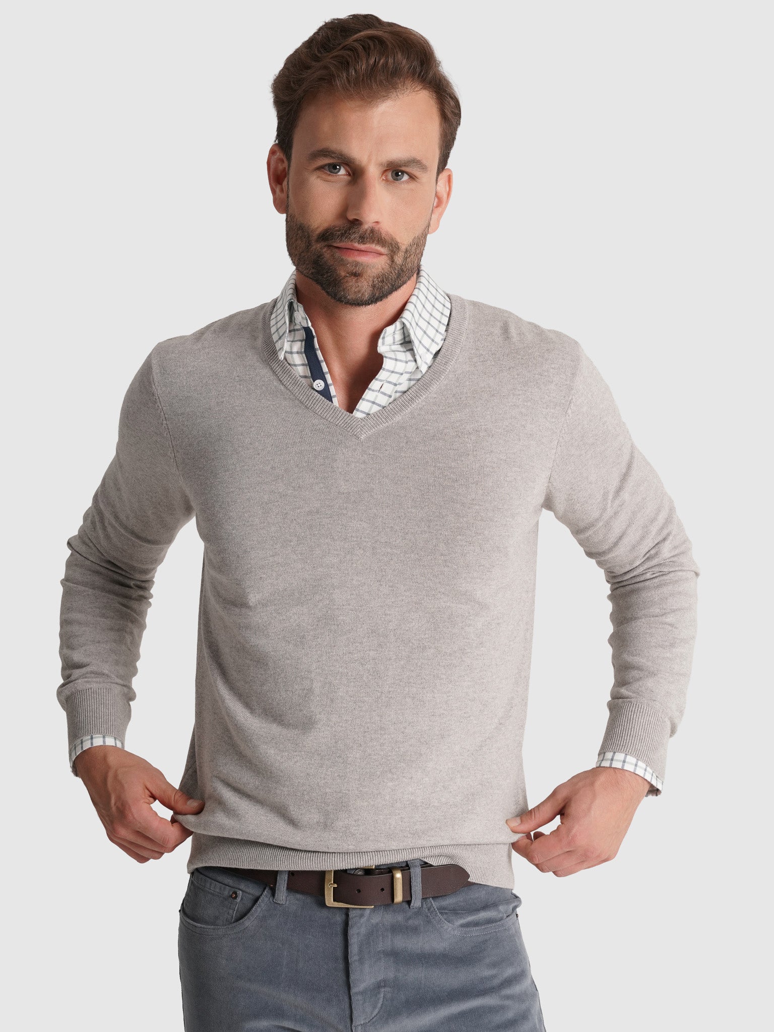 Pullover Caxemira Cinzento Manga Comprida Regular Fit Mr. Blue