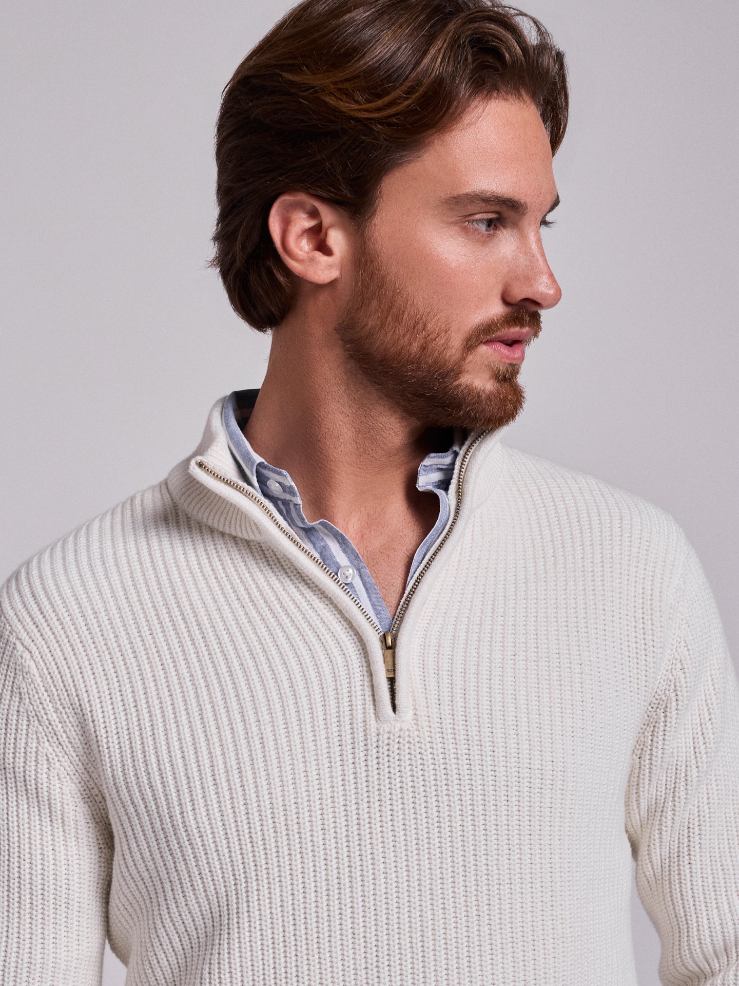 WHITE COTTON PULLOVER LONG SLEEVE REGULAR FIT MR. BLUE