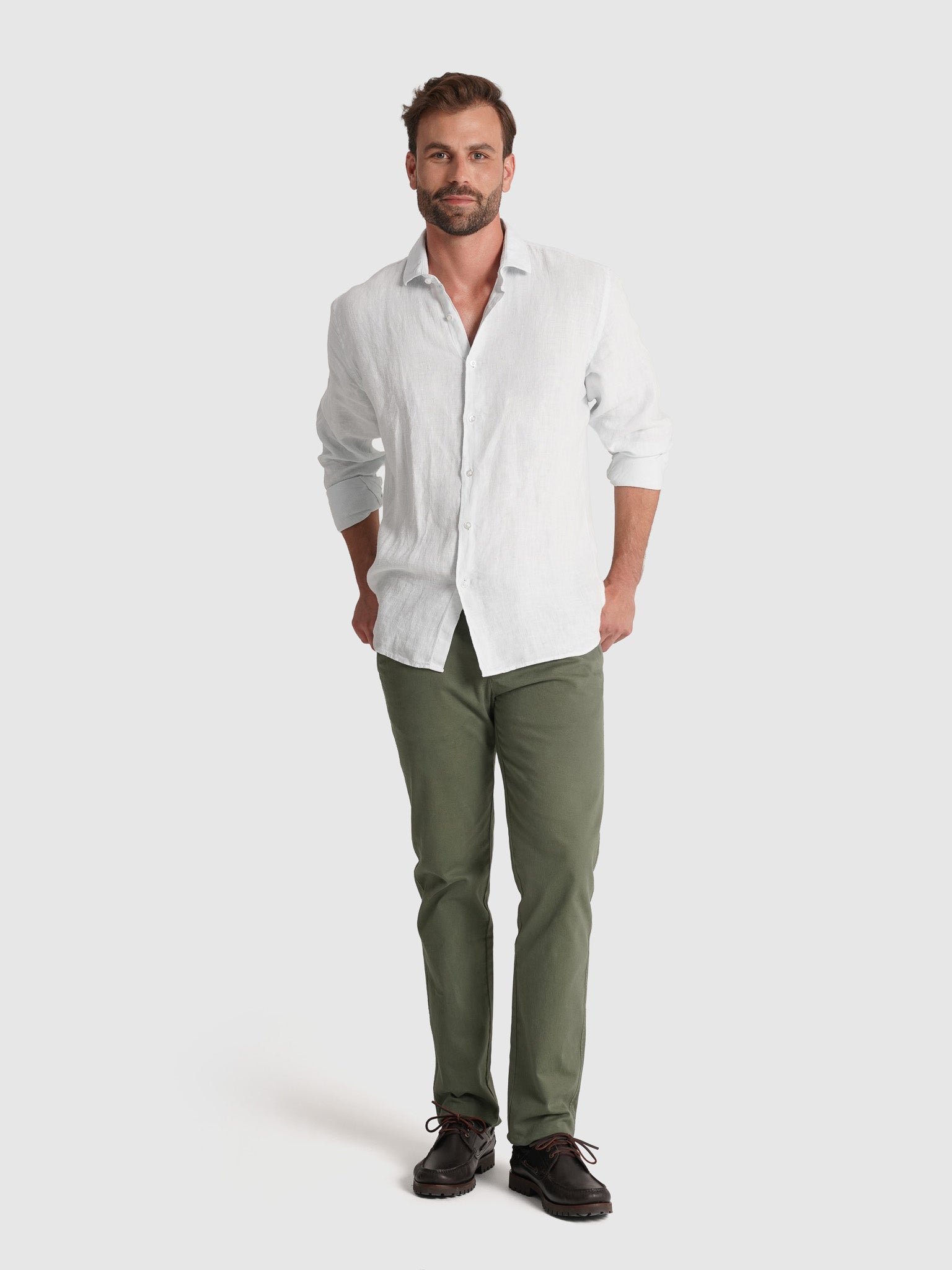 Camisa Linho Azul Manga Comprida Tailored Fit Mr. Blue