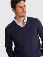 BLUE PULLOVER WITH REGULAR FIT MR ELBOW PADS. BLUE