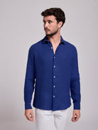 CAMISA LINHO AZUL MANGA COMPRIDA TAILORED FIT MARK BELLUCCI