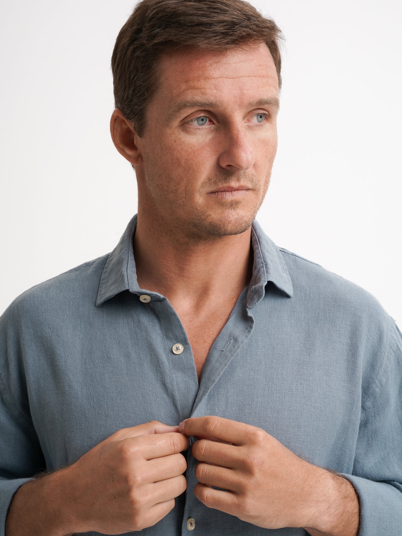 Camisa Tailored Fit Linho Azul Mr. Blue