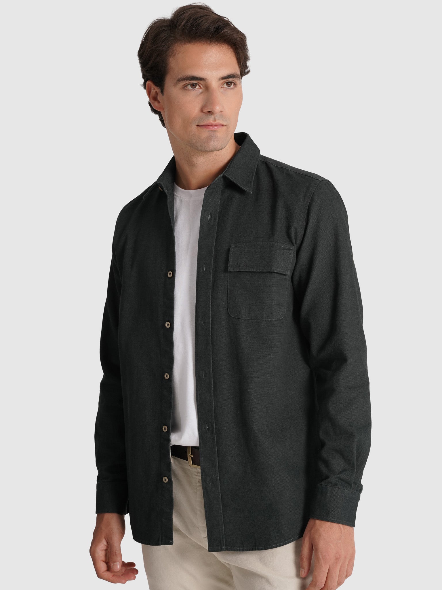 SOBRECAMISA DE ALGODÓN GRIS MANGA LARGA REGULAR FIT MARK BELLUCCI