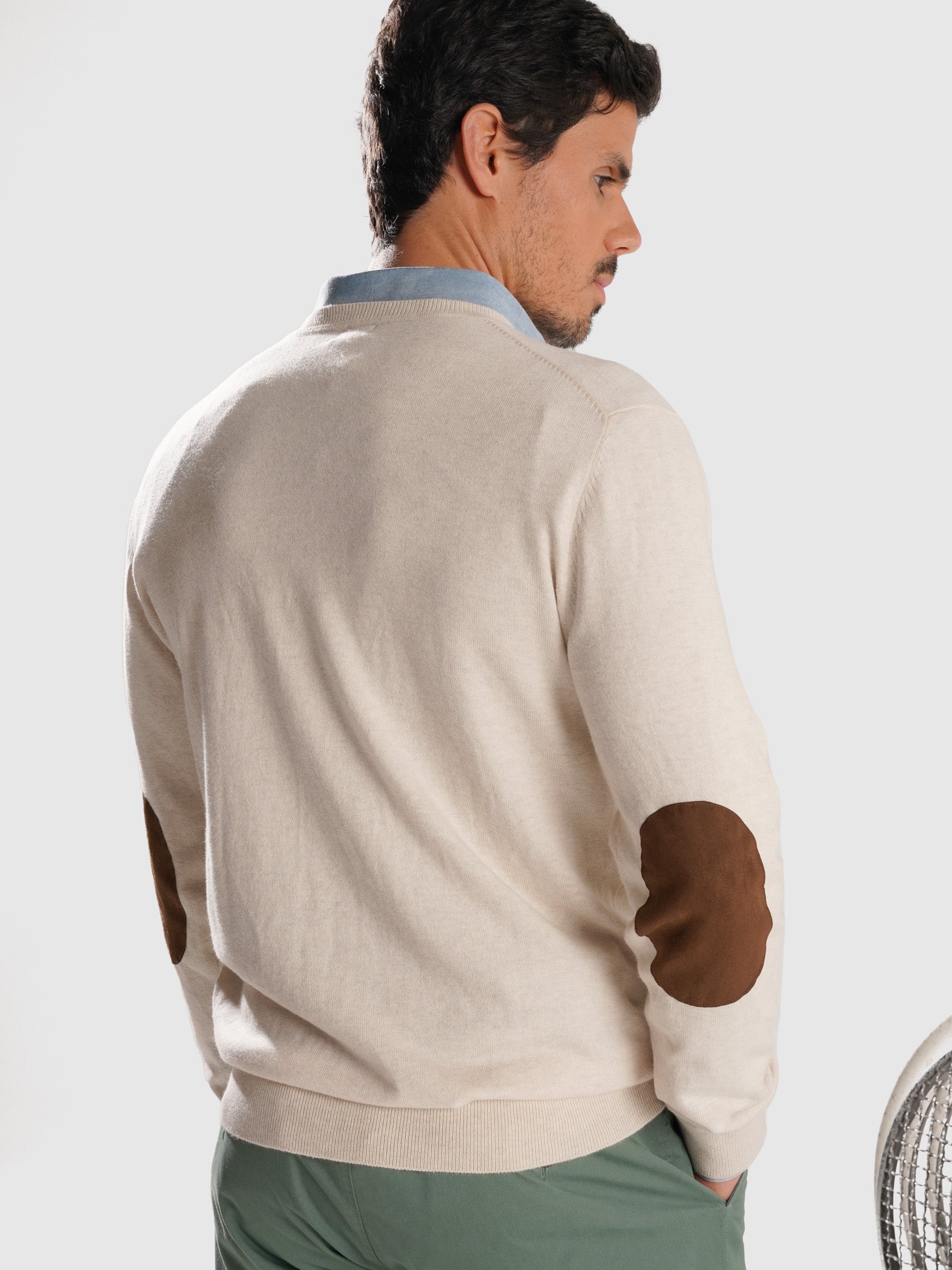 BEIGE PULLOVER WITH REGULAR FIT MR ELBOW PADS. BLUE