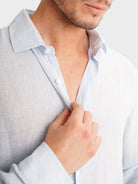 CAMISA LINHO AZUL MANGA COMPRIDA TAILORED FIT MARK BELLUCCI