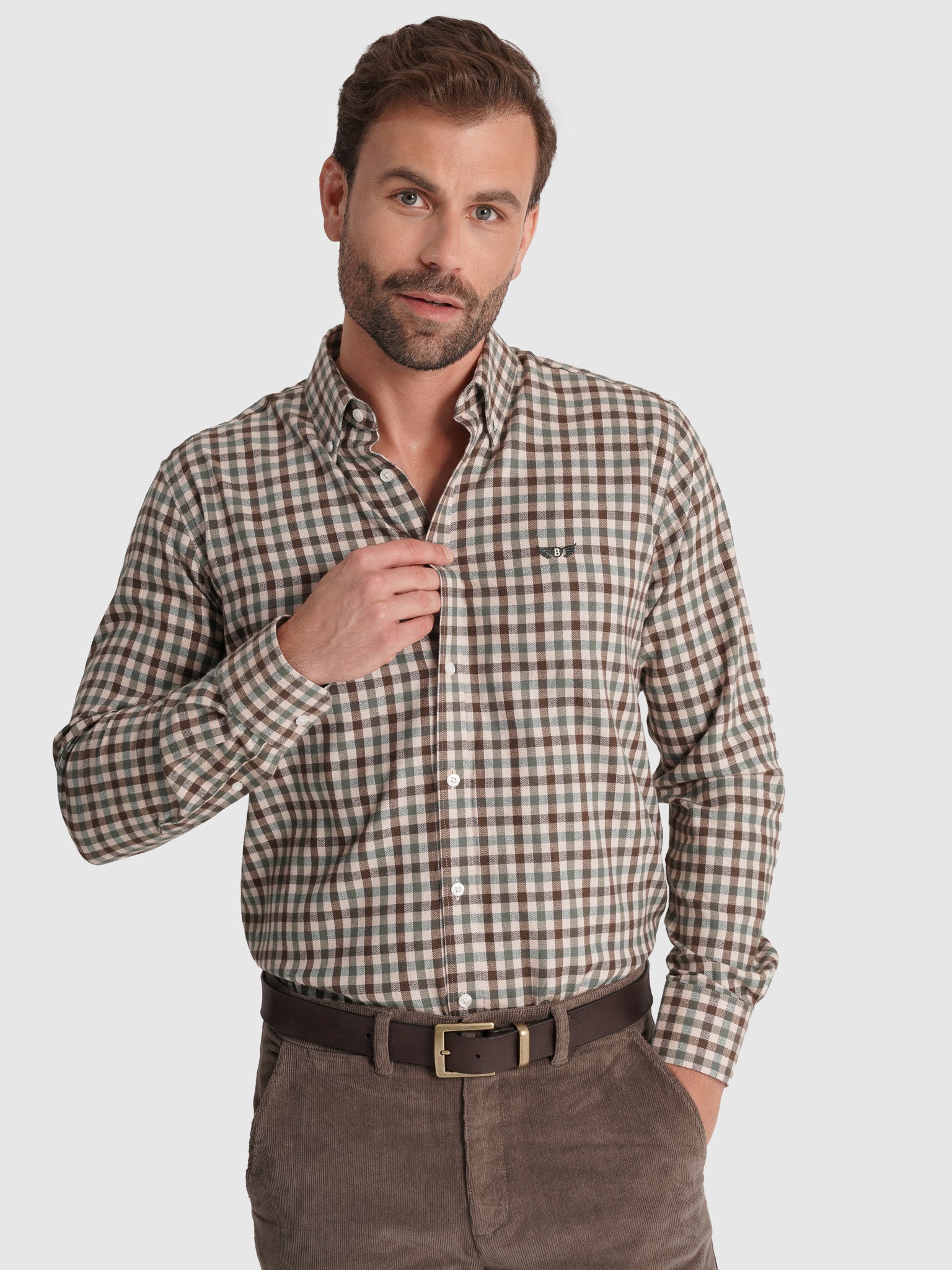 Camisa Flanela Castanha Manga Comprida Regular Fit Mr. Blue