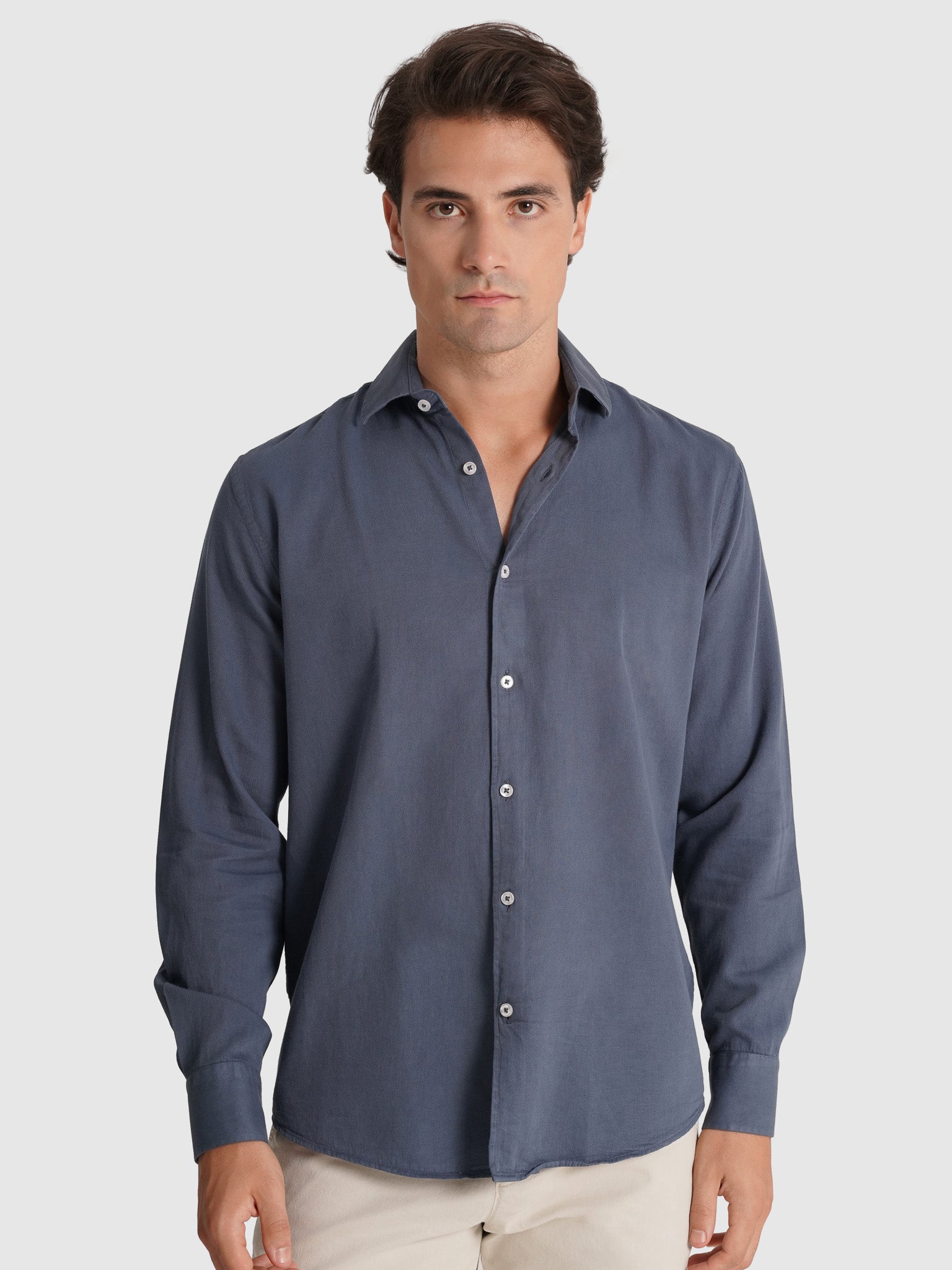 Camisa Algodão Azul Manga Comprida Regular Fit Mr. Blue
