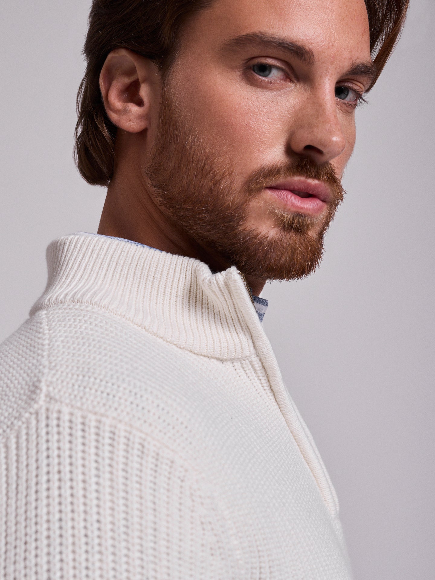 WHITE COTTON PULLOVER LONG SLEEVE REGULAR FIT MR. BLUE