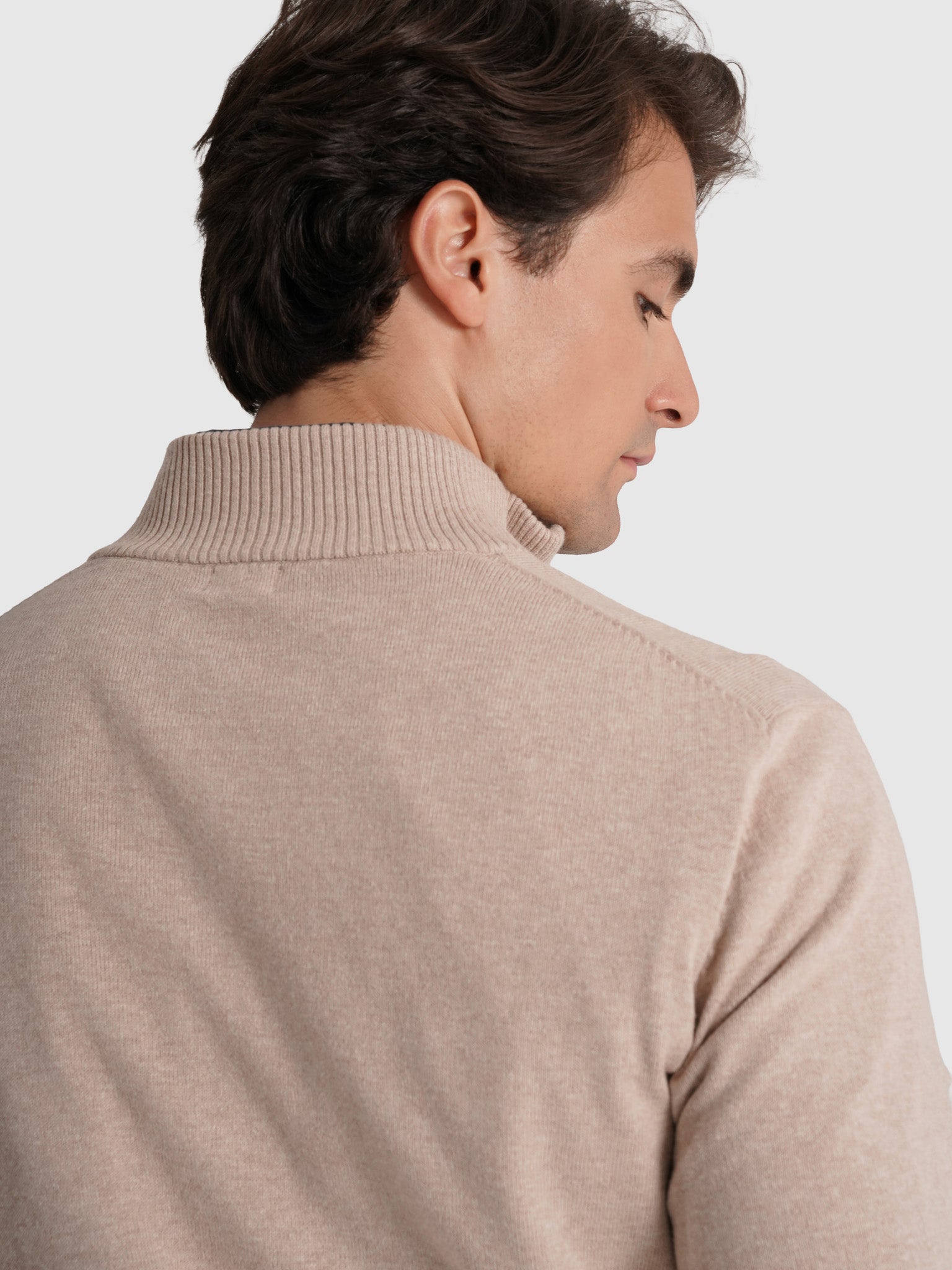 Pullover Caxemira Bege Manga Comprida Regular Fit Mr. Blue