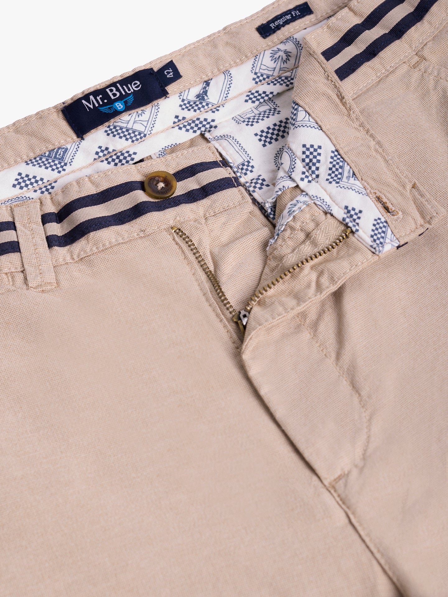 Calça Algodão Beges Regular Fit Mr. Blue