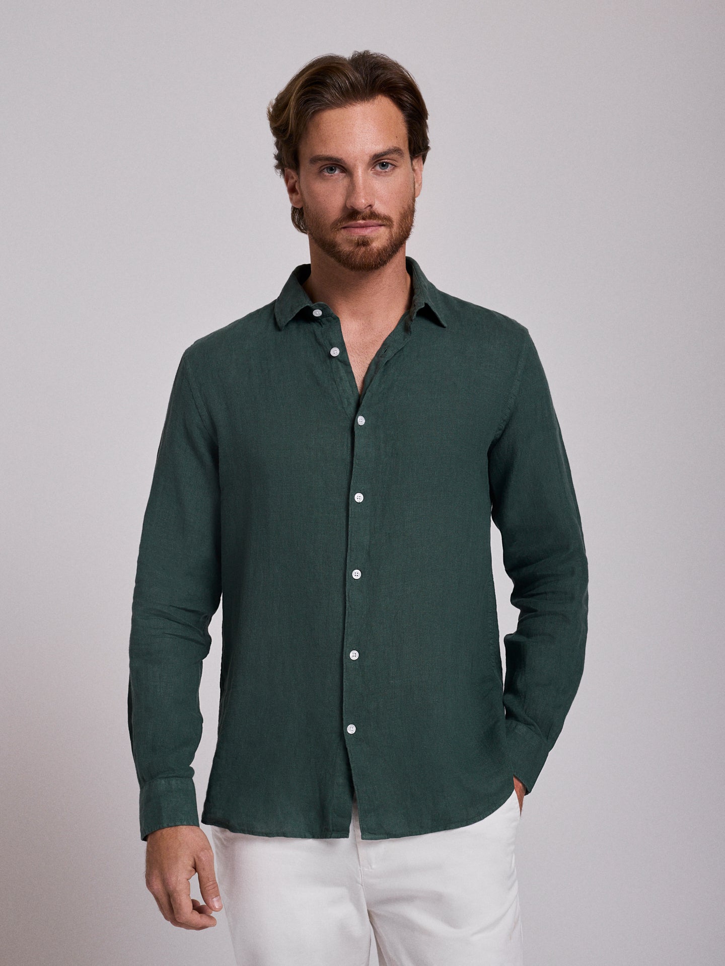 CAMISA LINHO VERDE MANGA COMPRIDA TAILORED FIT MARK BELLUCCI