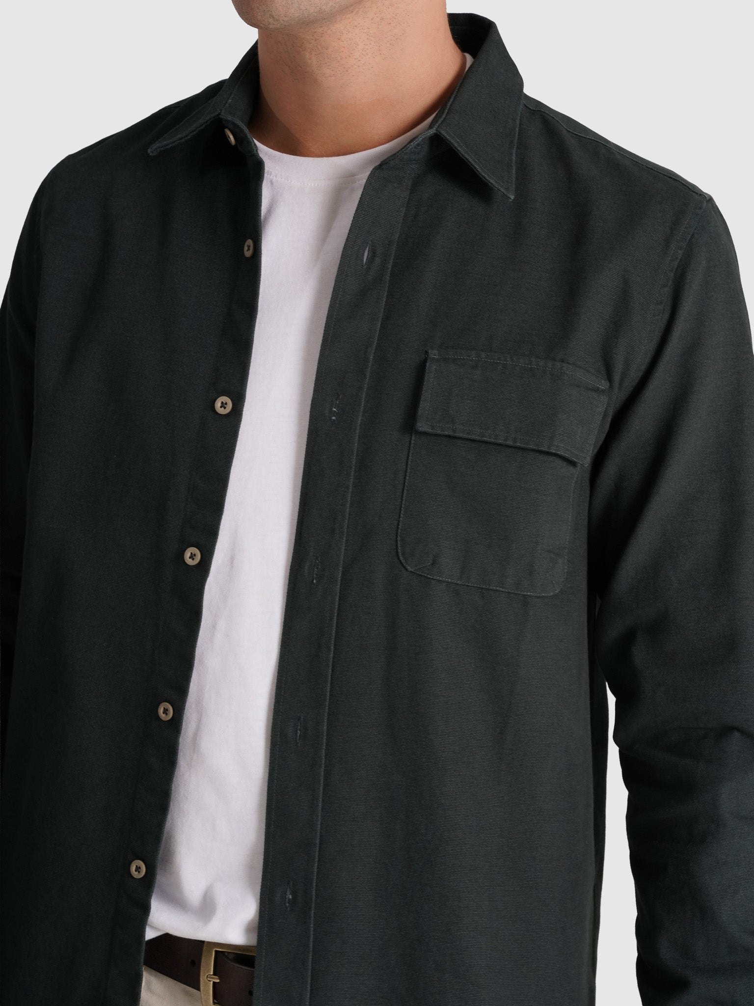 SOBRECAMISA DE ALGODÓN GRIS MANGA LARGA REGULAR FIT MARK BELLUCCI