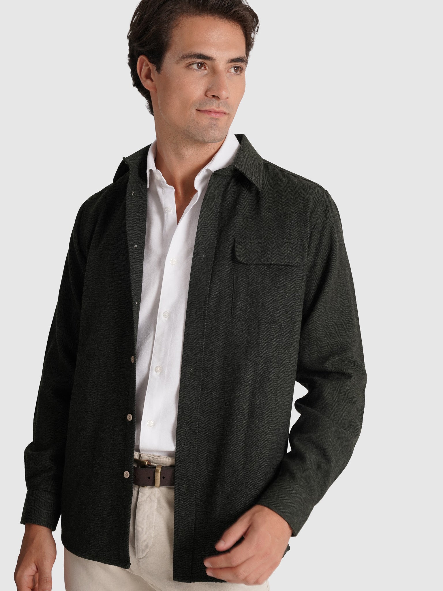 Sobrecamisa Lã Verde Manga Comprida Regular Fit Mr. Blue