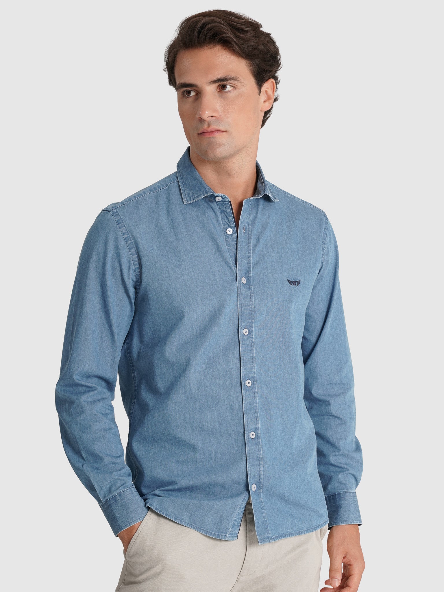 Camisa Algodão Azul Manga Comprida Tailored Fit Mr. Blue