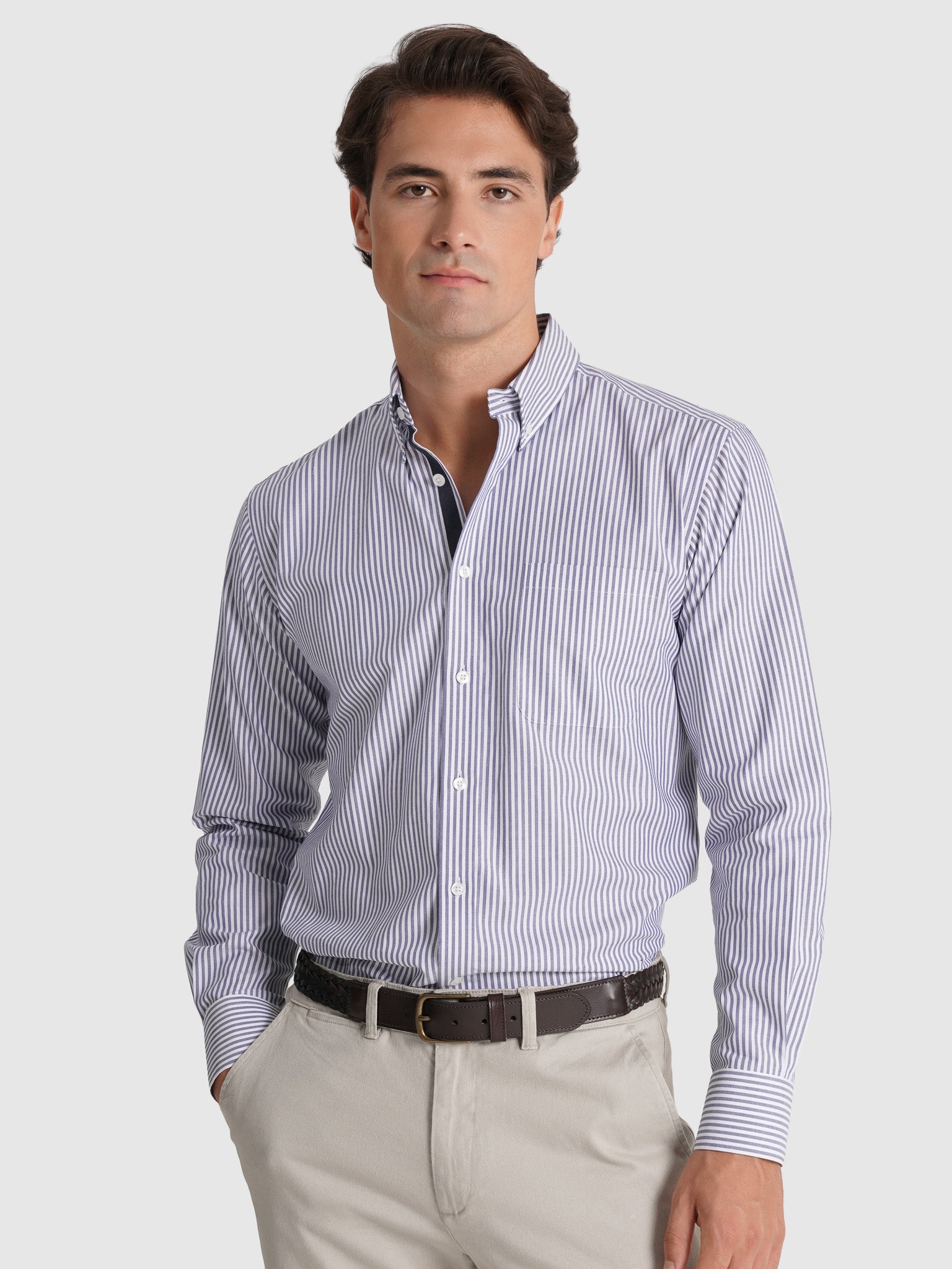 Camisa Algodão Azul Manga Comprida Regular Fit Mr. Blue