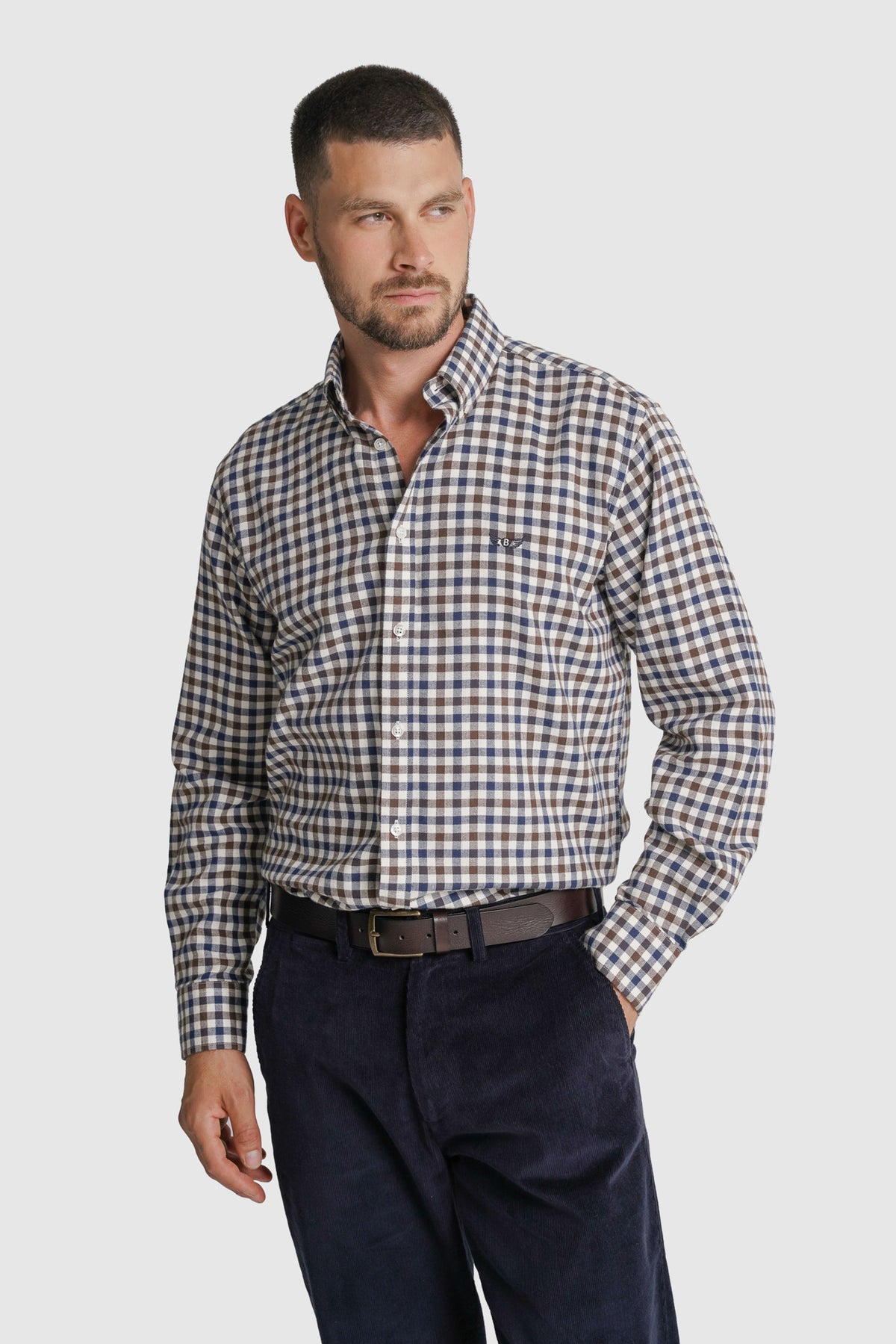 CAMISA FLANELA REGULAR FIT CASTANHA AO QUADRADO MR. BLUE