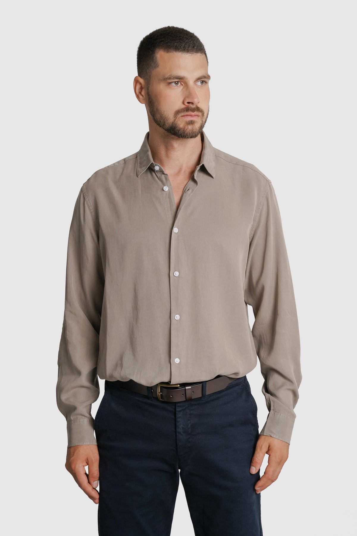 CAMISA TWILL TAILORED FIT BEGE LISA MARK BELLUCCI