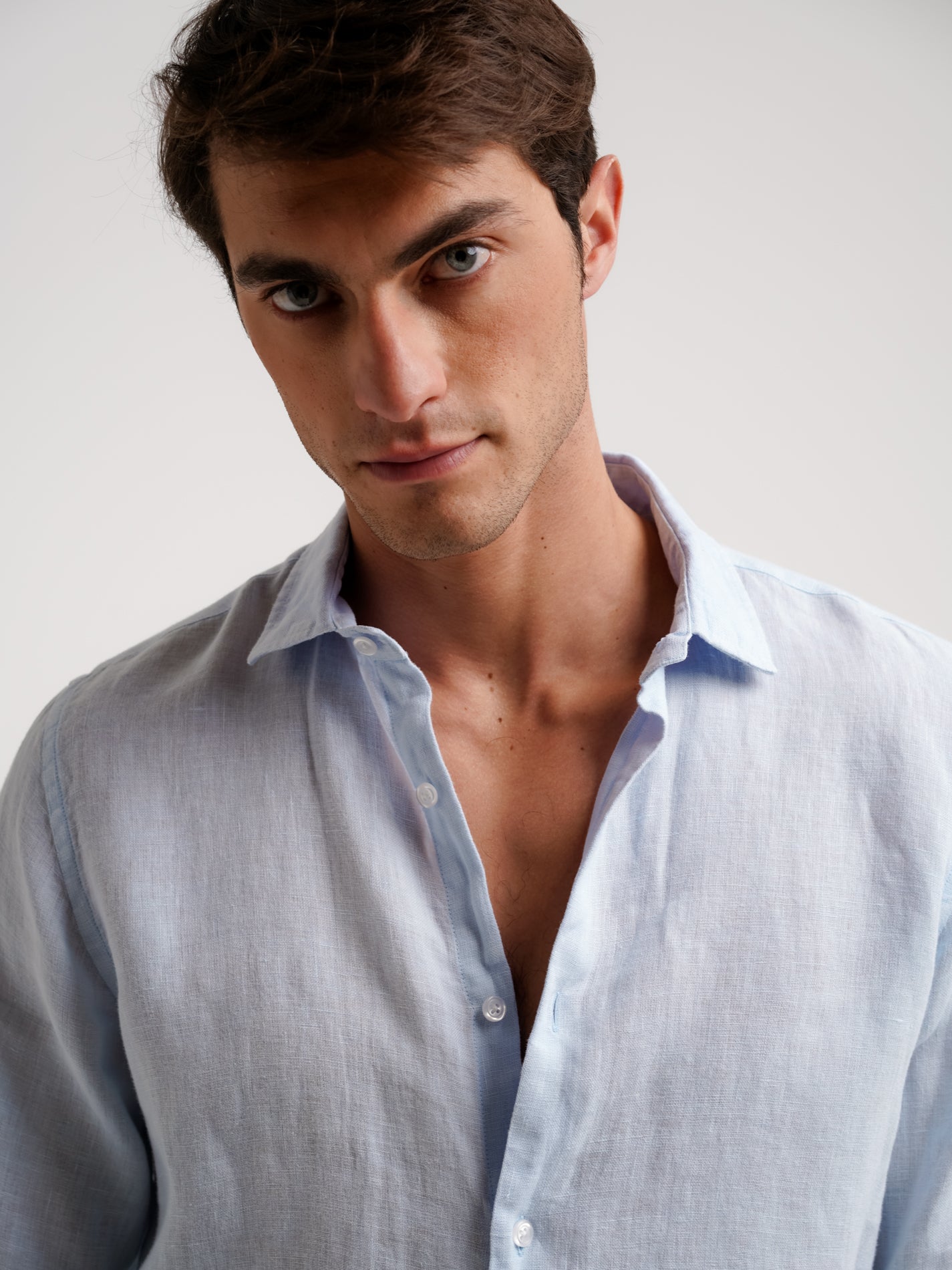 Camisa Tailored Fit Linho Azul Mr. Blue